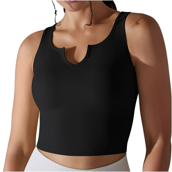 REORIAFEE Yoga Tank Tops for Women Sleeveless Tops V Neck Tanks Quick Dry Crop Shirts Solid Color Pullover Shapewear Wide Strap Vest Summer Going Out Fashion Clothing Black