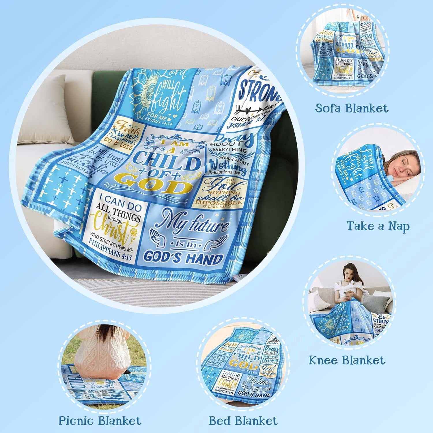 Christian Gifts for Men, I Am a Child of God Blankets 60"x50", Christmas Inspirational Catholic Religious Gift, Baptism Confirmation Gifts for Boys
