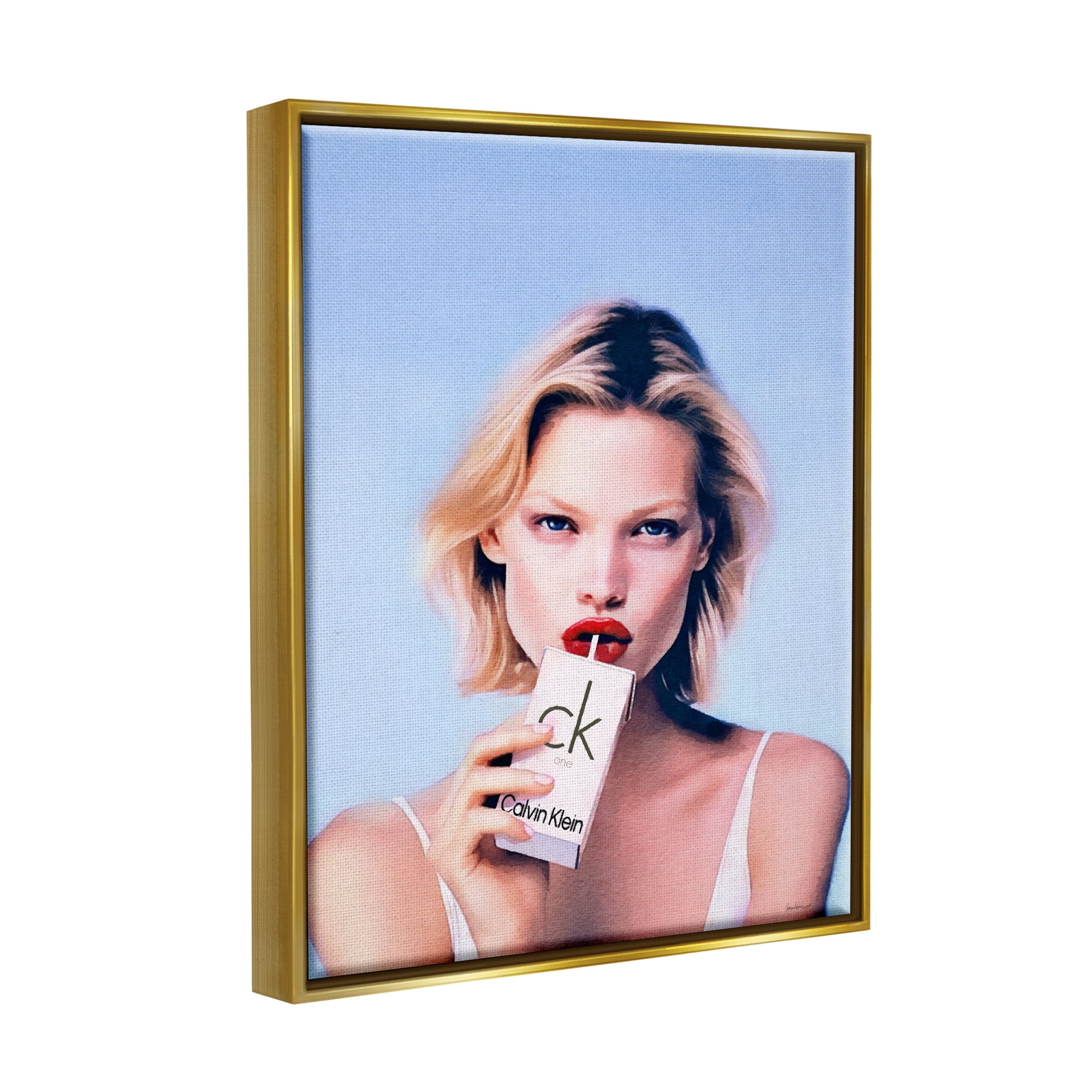 Stupell Industries Girl with Fashion Drink Beauty & Fashion Painting Gold Floater Framed Art Print Wall Art, 17 x 21
