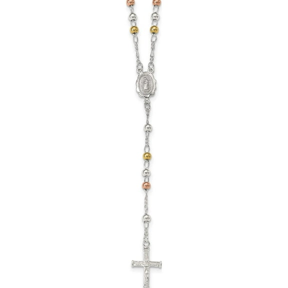 Sterling Silver Yellow & Rose Flash Gold-Plated Rosary Necklace Made In India qh4986-24