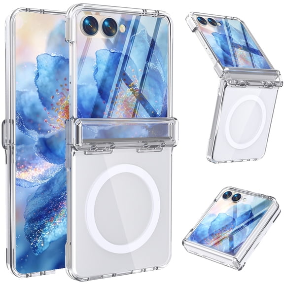 Sanwo for Samsung Galaxy Z Flip8 Case, Magnetic Wireless Charging Cover with Hinge Protection, Raised Edges, Scratch Resistant, Clear