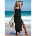 thumbnail image 5 of Womens Crochet Swimsuit Coverup Sleeveless Mesh Bathing Suit Cover Ups Split Maxi Beach Dress Black One size, 5 of 6