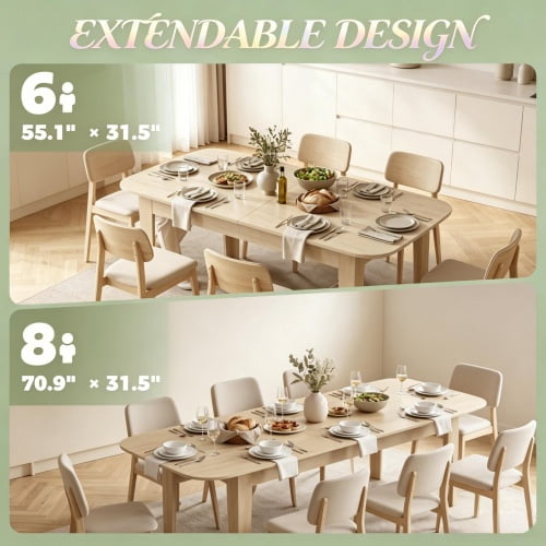 55.1"-70.9" Expandable Dining Table for 4-8, Modern Farmhouse Oval Kitchen Table, Oak (Only 1pcs Kitchen Table)
