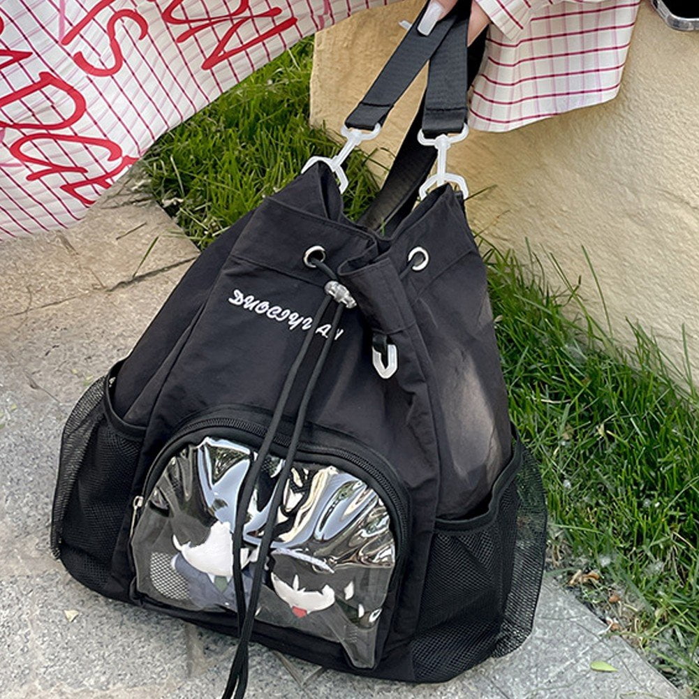 Slccxzc Women Grunge Drawstring Simple Backpacks Y2k Aesthetic Casual All Match Ita Bags