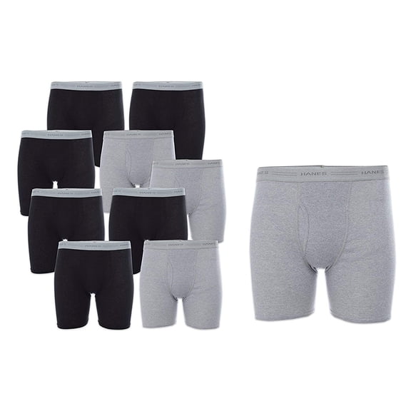 Hanes Men's 10-Pack Boxer Briefs with Comfort Flex Waistband, Black/Grey, Large