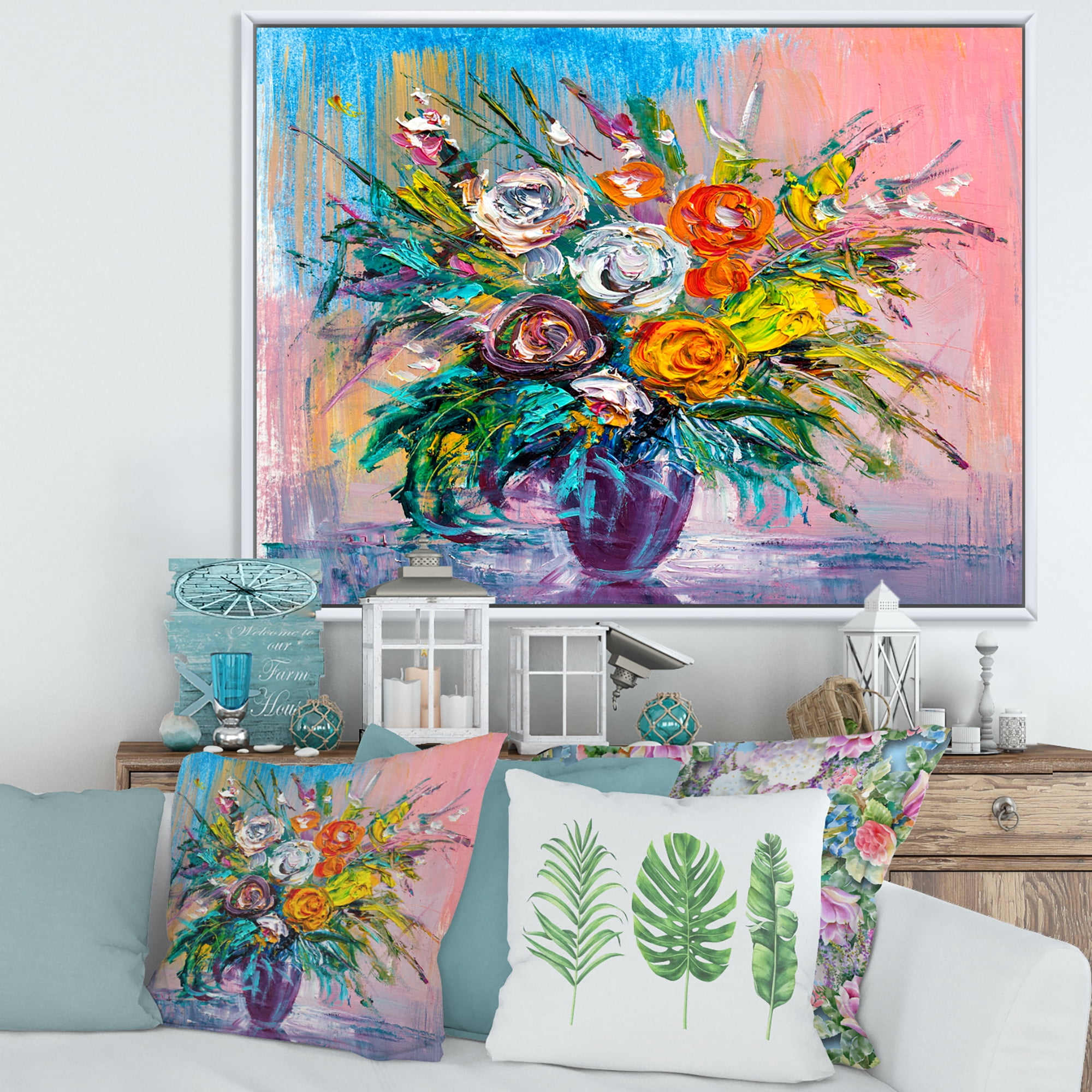 Designart 'Bouquet Of Vibrant Colored Flowers' Traditional Framed Canvas Wall Art Print