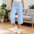 thumbnail image 6 of Fengactive Kids Summer Solid Loose Wide Leg Capri Sweatpants Drawstring Elastic Waist Large Patch Pocket Casual Athletic Cropped Trousers 5-15T, 6 of 9