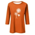 thumbnail image 3 of EHTMSAK Ladies T Shirts 3/4 Sleeves Dandelion Printed Solid Color Elbow Length Round Neck Shirts Loose Fit Summer Blouses Casual 2024 Trendy Fashion Tee Tops Saffron 5XL, 3 of 4
