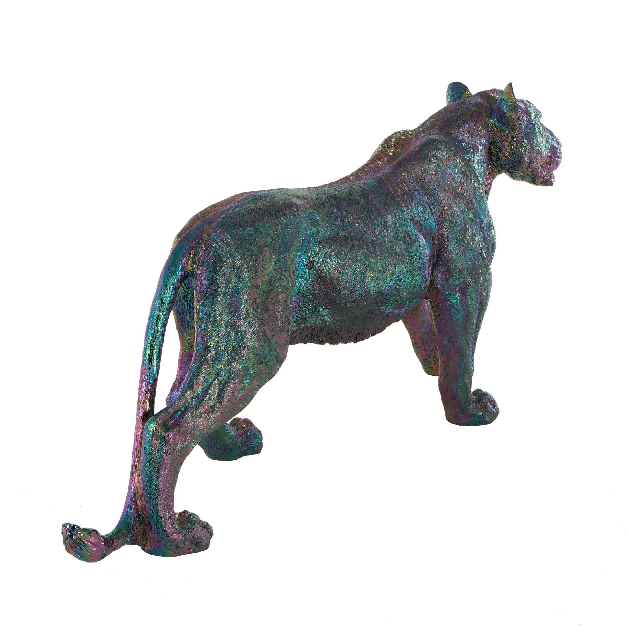 48" x 22" Multi Colored Resin Standing Leopard Sculpture with Rainbow Shimmer Finish, by DecMode