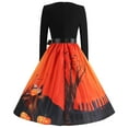 thumbnail image 5 of Edvintorg Fall Dresses For Women Clearance Vintage Swing Dress Cute Print Long Sleeve V-Neck Halloween Evening Party Dresses, 5 of 6