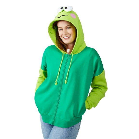 Keroppi Cosplay Long Sleeve Green Contrast Women's Zip Hoodie XL