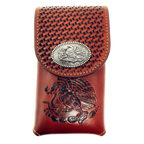 Western Cowboy Tooled Basketweave Leather Eagle Concho Belt Loop Smartphone Holder Case