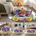 thumbnail image 6 of Red Blue Flower Washable Round Area Rug 3.3 ft, Sunflower USA Flag Eucalyptus Leaf, Soft Non Slip Rugs Stain Repellent Indoor Felt Carpet for Living Dining Room Bedroom Home Office, 6 of 9