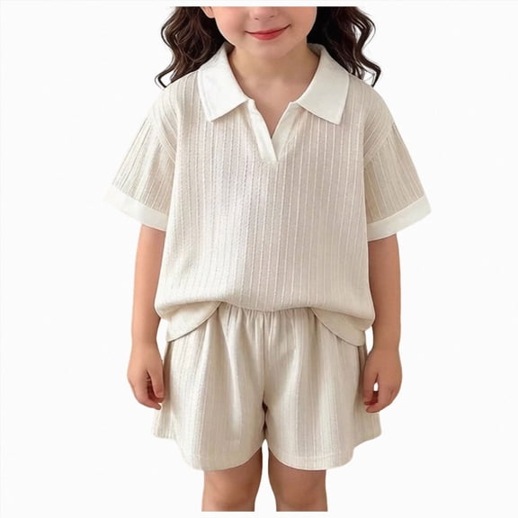 KPOPLK Toddler Baby Girls Clothes Gauze Shirt Tee Tops  Shorts Outfit 2 PCS Set 12 Months-5 Years(7-8 Years,Beige)