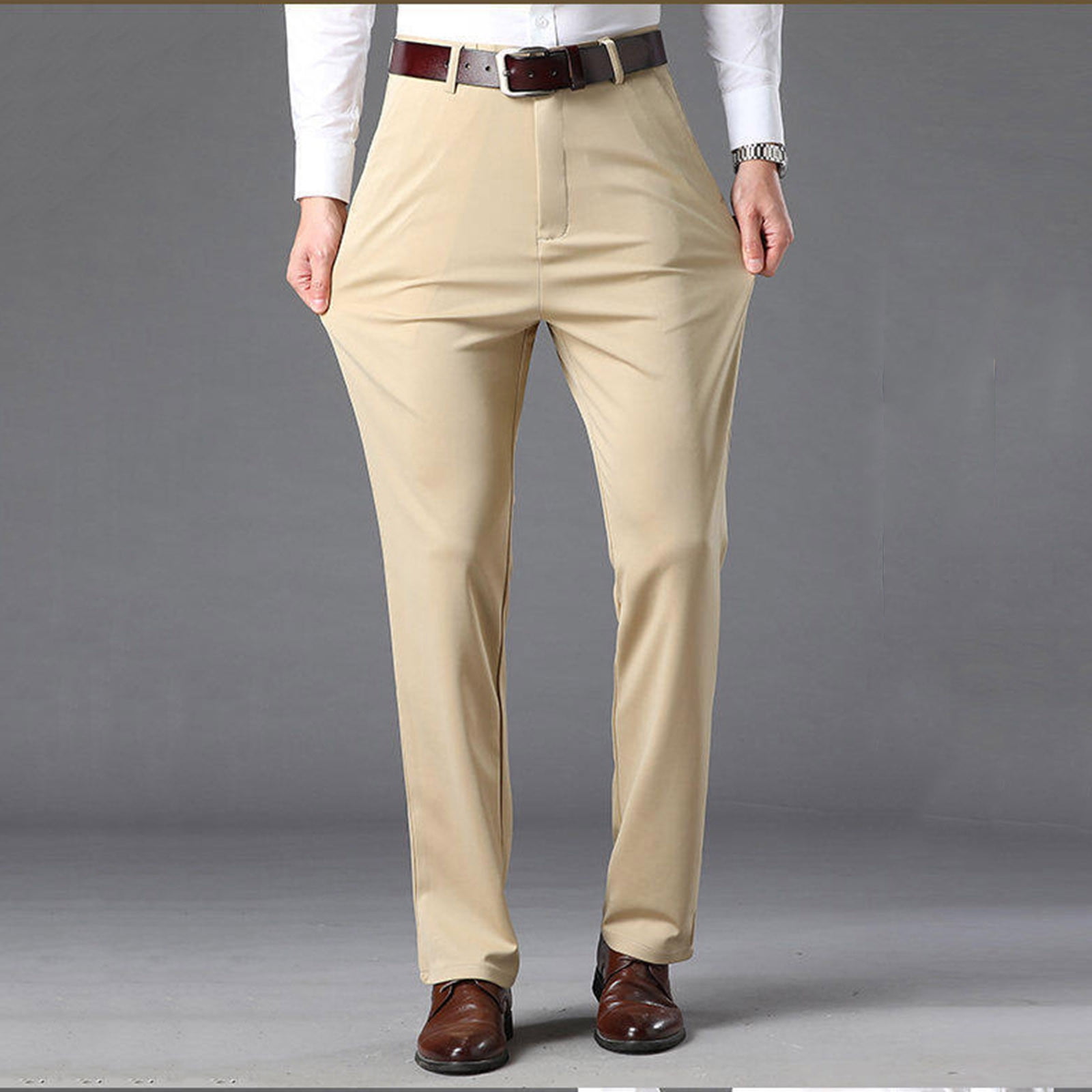 Mens Business Casual Pants Solid Color Stretch Wrinkle Resistant