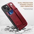 thumbnail image 3 of Feishell for iPhone 15 Wallet Case with Card Credit Slot, Hand Wrist Strap Loop Holder Kickstand, Ring Holder PU Leather Camera Protection Shockproof Solid Color Cover, Red, 3 of 9