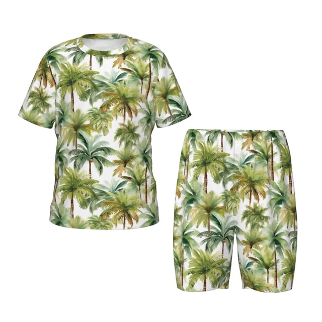 Balery Green Hawaii Palms Conjunto de Pijama Infantil de Manga Corta con Estampado – Ropa de Dormir de Algodón Suave-4X-Large