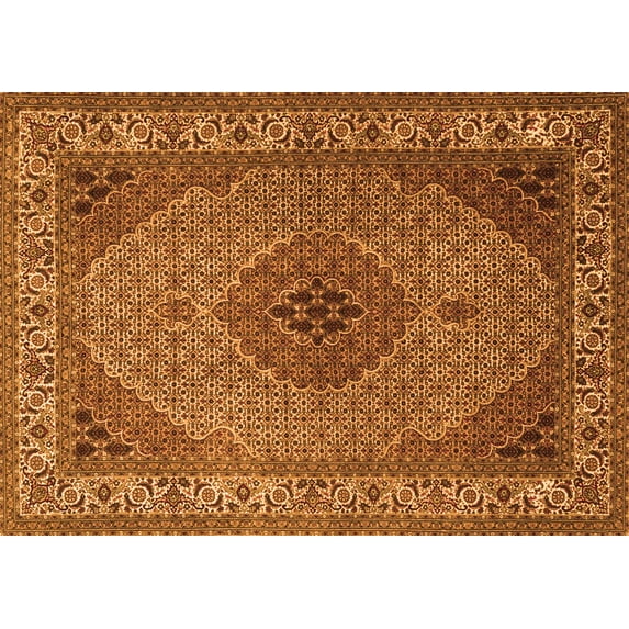 Ahgly Company Machine Washable Indoor Rectangle Medallion Orange Traditional Area Rugs, 6' x 9'