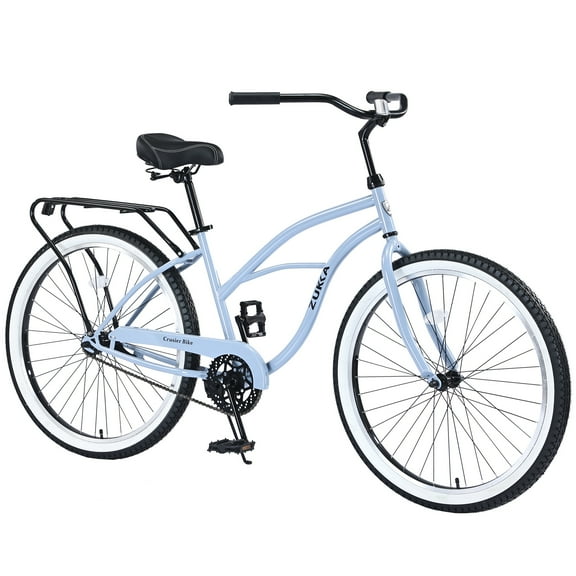 26 inch Bike for Adults, Beach Cruiser Bike for Women Men, Single Speed Cruiser Bicycle with Dual Brakes, City Bike, Commuter Bike, 85% Assembled, Blue