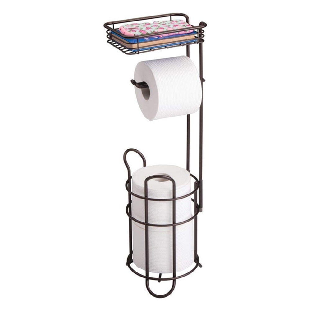 Lowestbest Toilet Paper Holder, Tissue Roll Dispenser with Bathroom Storage Shelf, Holds Reserve Mega Rolls