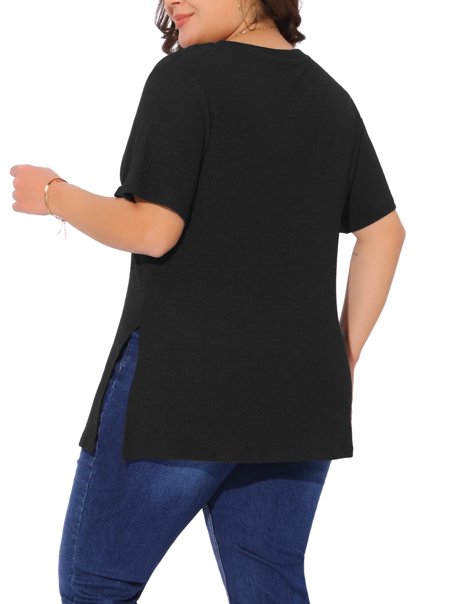 DARING DIVA Women's Plus Crew Neck Top 4X Black