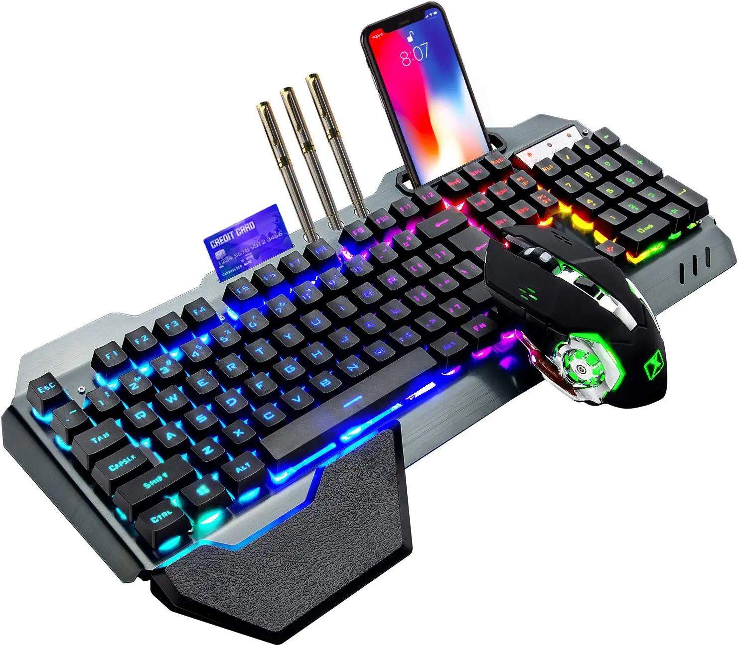 Wired Gaming Keyboard Mouse Set, Wired Mini 87 Keys Blue Switch Compact