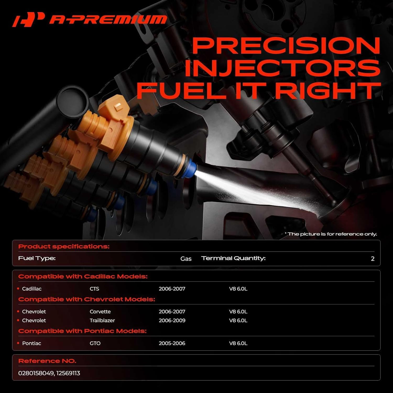 A-Premium Fuel Injectors Compatible with Chevrolet Trailblazer 2006-2009, Corvette 2006-2007 & Cadillac CTS 2006-2007 & Pontiac GTO 2005-2006, 6.0L 8-PC Set