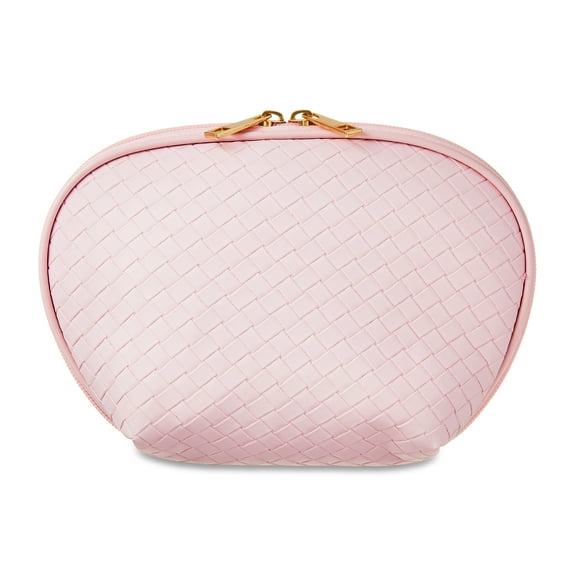 Walmart Cosmetic Accessory Pouch with Double Zipper, Baby Pink Basket Weave