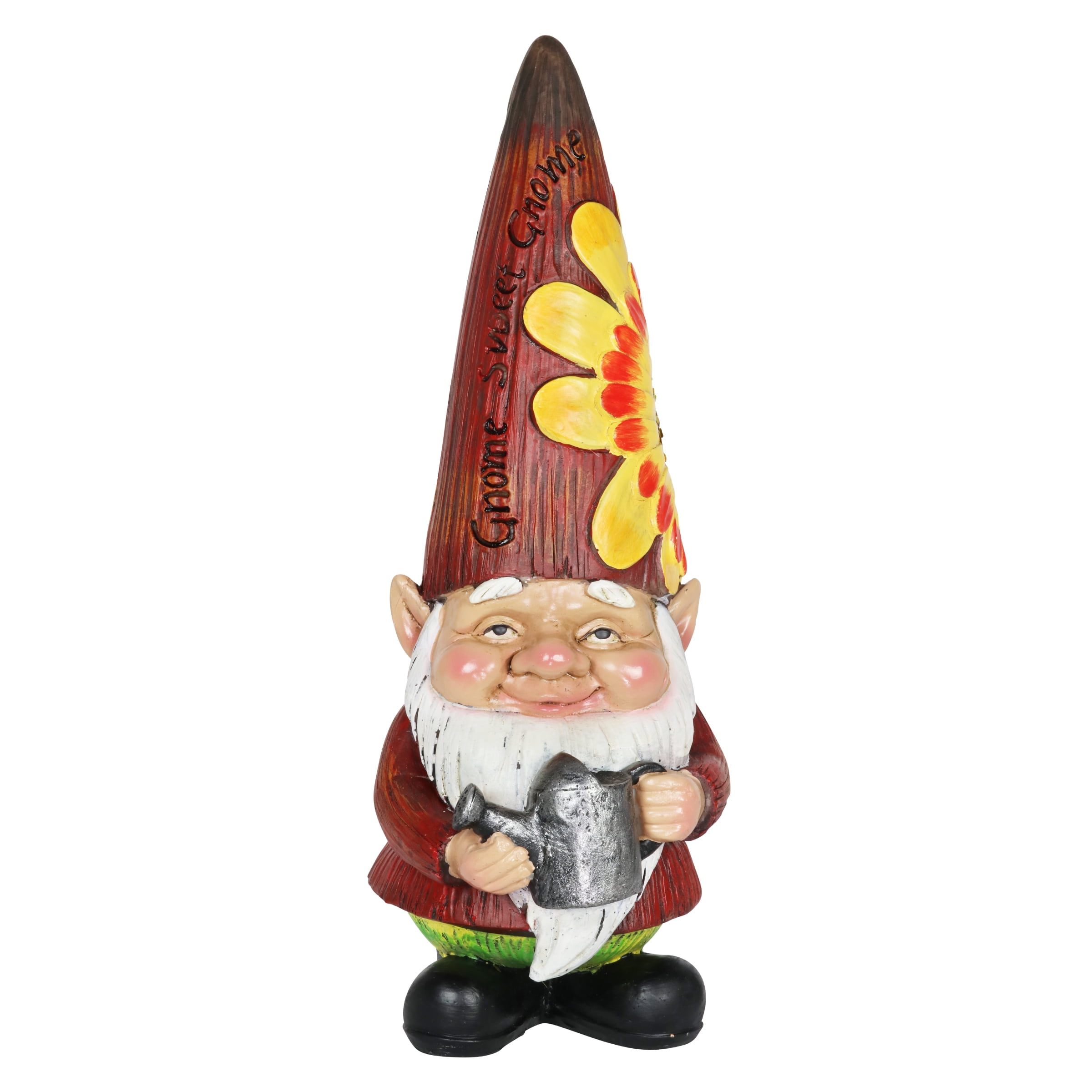 Exhart Red Garden Gnome Statue with Watering Can, 12 inch, Resin