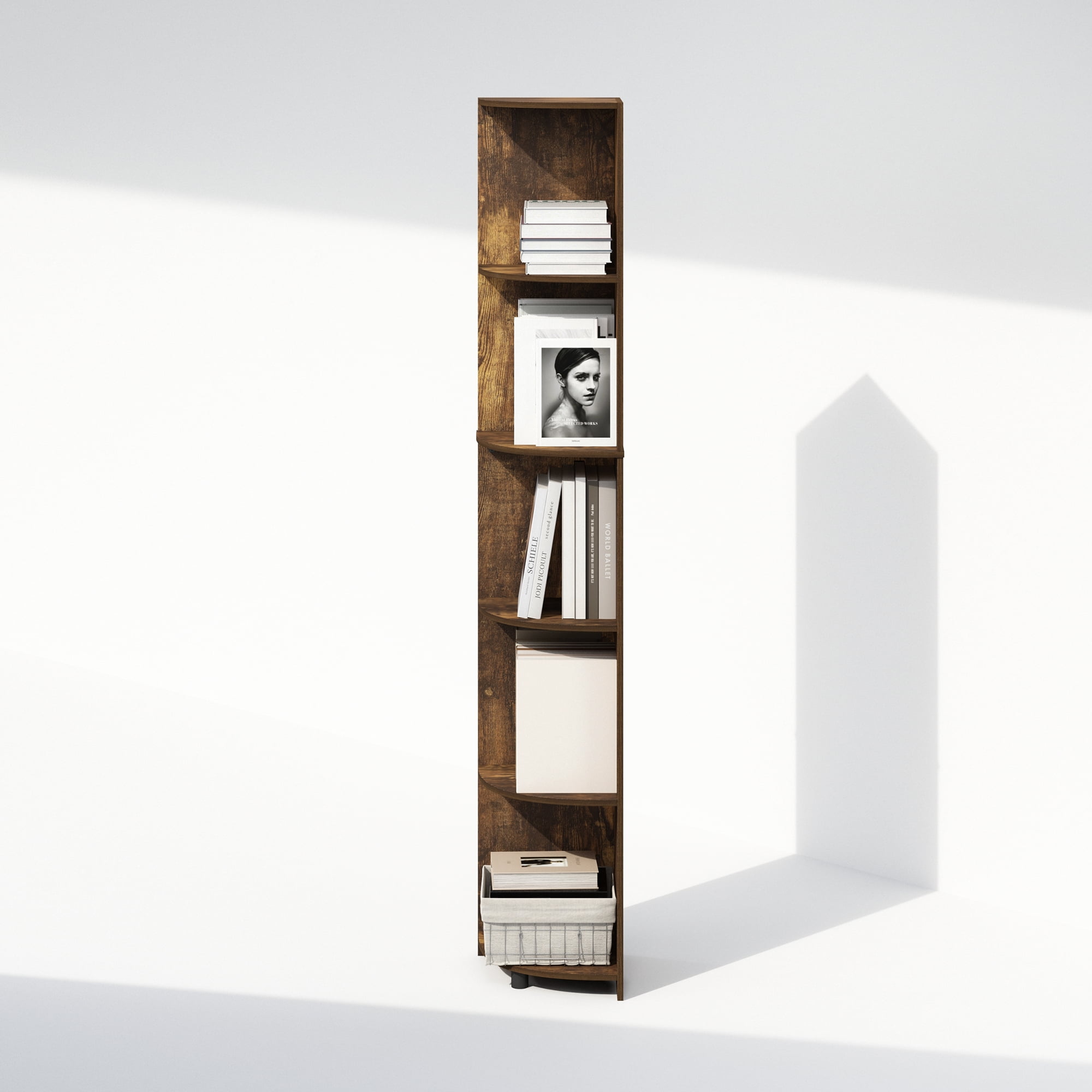 Furinno Basic 5-Tier Corner Multipurpose Standing Shelf, Amber Pine