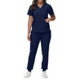 thumbnail image 2 of Scrubs for Women Set Pocket Top & Drawstring Jogger Scrub Pants Stretch Nursing Scrubs Set Uniform Navy M, 2 of 5