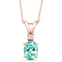 Gem Stone King 1.25 Ct Blue Apatite White Created Sapphire 18K Rose Gold Plated Silver Pendant with Chain