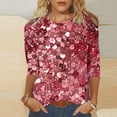 thumbnail image 2 of YUGYXL Sparkly Sequin Tshirts for Women Casual 3/4 Sleeve Shirts Plus Size Tops Elegant Crew Neck Loose Comfy Blouse Ladies Tunics Fit Tees, 2 of 5