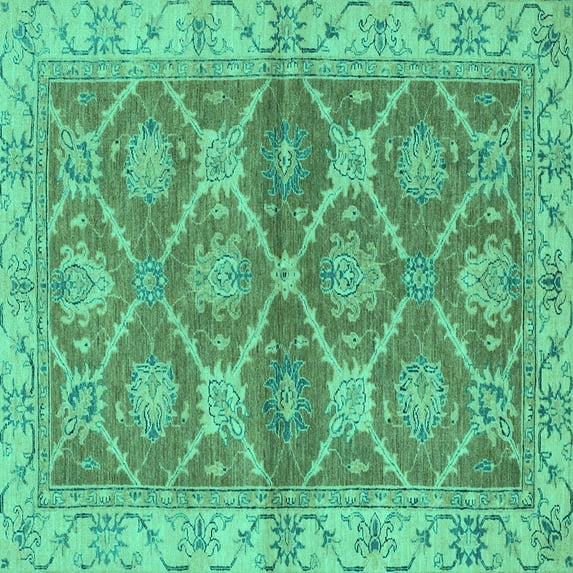 Ahgly Company Indoor Square Abstract Turquoise Blue Modern Area Rugs, 3' Square