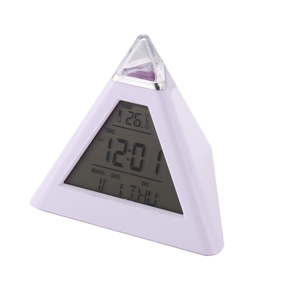 7 LED Color Pyramid Digital LCD Alarm Clock Thermometer 