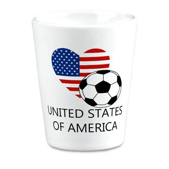 Ceramic Shot Glasses Love Soccer United States Of America #2 America Cup 2 Oz