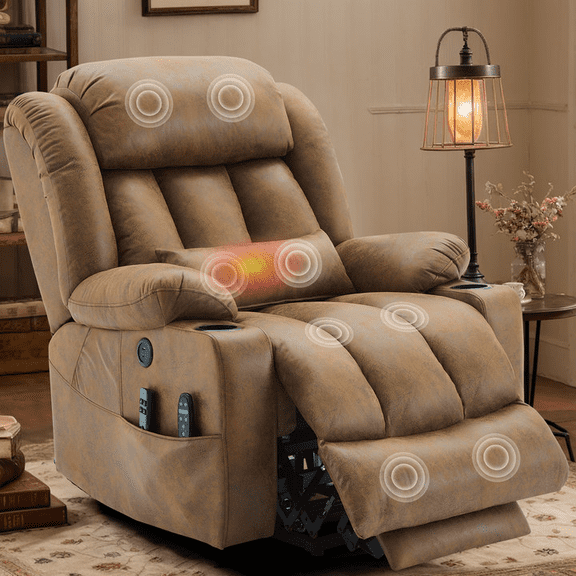 VIVIJASON Tall Man Dual Motor Power Lift Recliner Chair with Extended Footrest, Oversized Lay Flat Sleeper Electric Recliner W/Heat & Massage, Lumbar Pillow, USB & Type-C Ports, Infinite Position