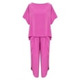 thumbnail image 2 of Manxivoo Summer Pants Women Suit Fashion Comfortable Short Sleeve and Long Pants Solid Color Top and Pants Set Cotton and Linen Womens Pants Pink, 2 of 6