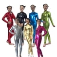 thumbnail image 6 of YunPes Girls Solid Metallic Glossy Leotard Jumpsuit Soft Stretchy Shiny Long Sleeve Onesies Halloween Dress-Up Party Performance Wear, 6 of 8