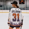 thumbnail image 4 of V Neck Long Sleeve Graphic Top For Women Halloween Haunted Night Theme Hockey Jersey Relaxed Fit Casual Long Sleeve Shirt Ideal For Halloween Party And Holiday Gathering White M, 4 of 6