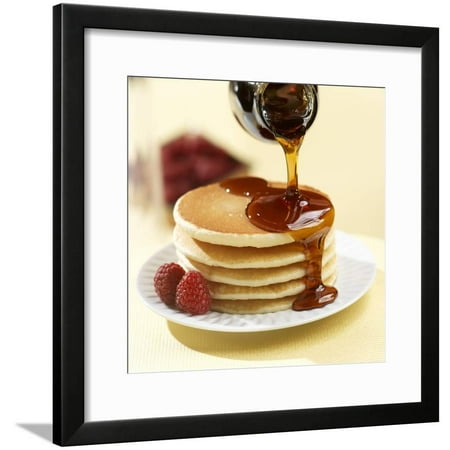 Les Paul Maple Neck - Maple Syrup Pouring over a Stack of Pancakes Framed Print Wall Art By Paul Poplis