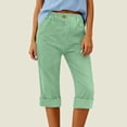 thumbnail image 5 of Linen Pants Women Elastic Waist Cropped Button Summer Lounge Pants Straight Leg Ankle Length Cotton Linen Slacks Light Green M, 5 of 7