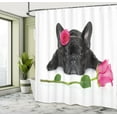 thumbnail image 4 of Ambesonne Valentines Day Shower Curtain, Bulldog with Roses, 69"Wx70"L, Pink and Charcoal Grey, 4 of 4