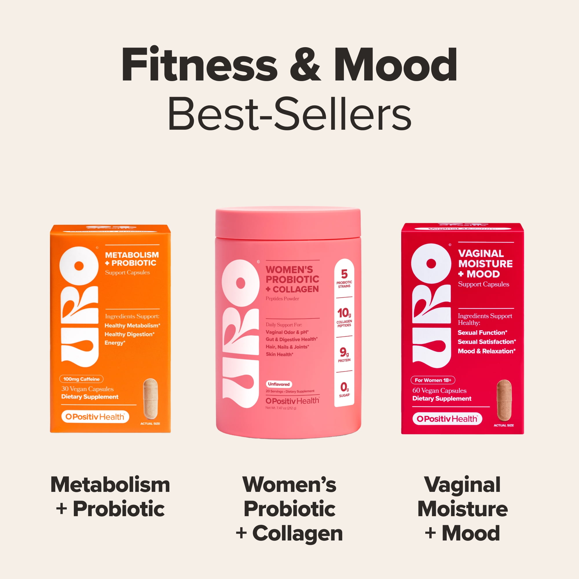 O Positiv URO Probiotic + Collagen Peptides Powder for Vaginal, Skin & Gut Health, 20 Servings