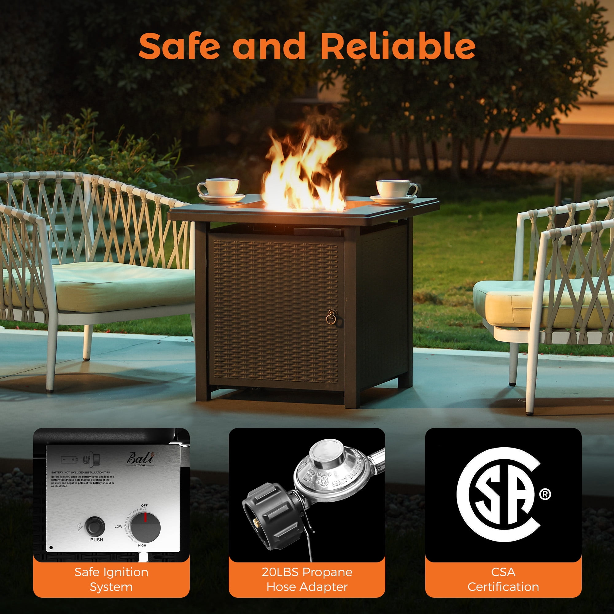 BALI OUTDOORS Propane Gas Fire Pit Table with Lid for Outside Backyard, Patio 50000 BTU 28 inch