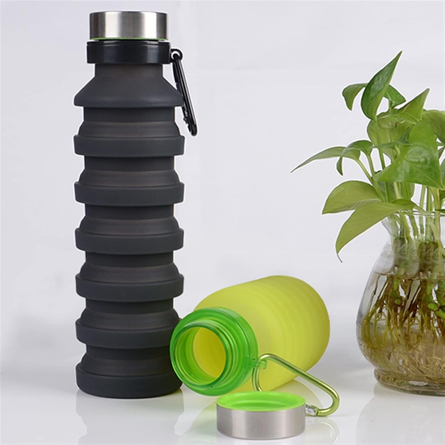 RKXQT Drinking Glasses Silicone Collapsible Water Bottles Travel Folding Portable Kettle My Foldable Drink Bottle (Color : Black)