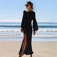thumbnail image 4 of Nuevos vestidos de playa de manga larga con aberturas para vacaciones de verano de 2023 para mujer, vestidos largos sexis de punto con abertura, 4 of 5