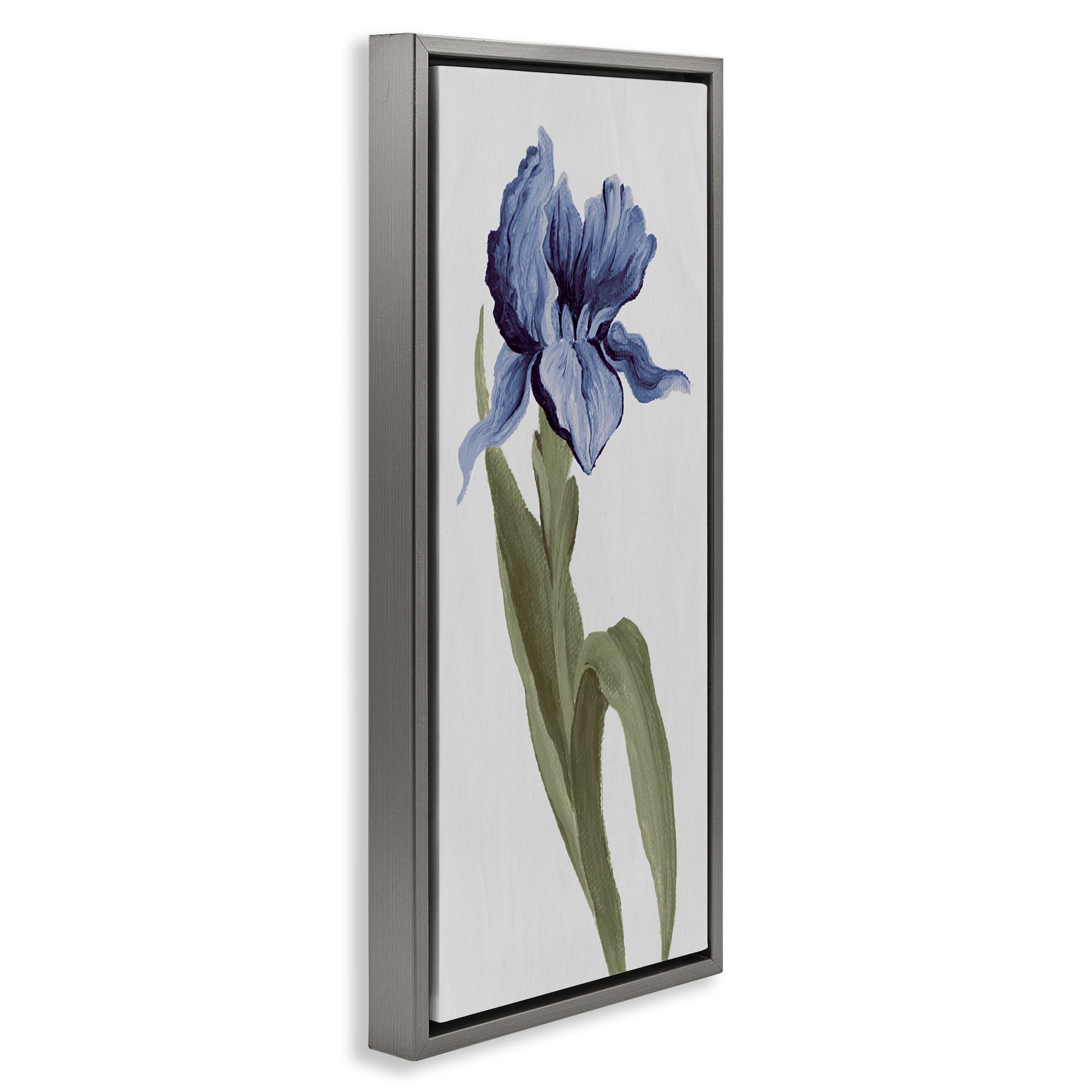 Stupell Industries Blooming Blue Iris Botanical & Floral Painting Gray Floater Framed Art Print Wall Art, 11 x 25