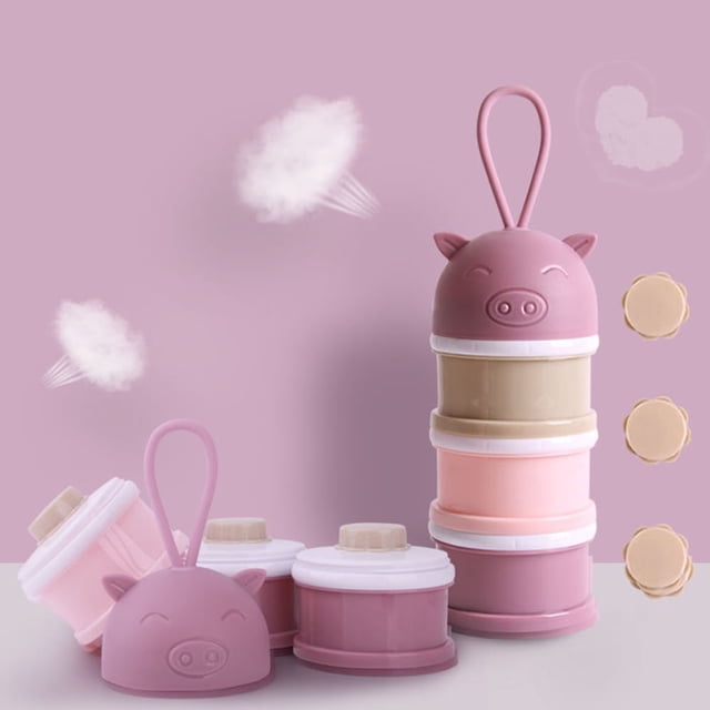 MyBeauty - Caja de almacenamiento portátil de leche en polvo, dulces y alimentos con múltiples capas, de cerdito lindo, color azul, cuatro capas