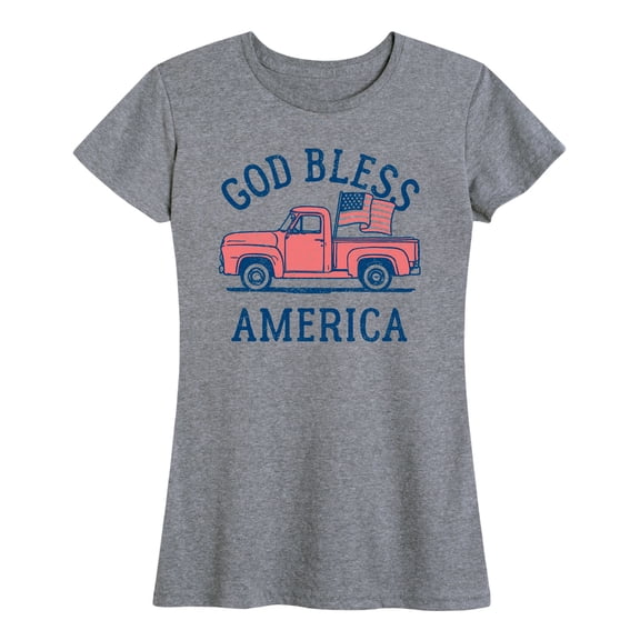 Instant Message - Pick Up Truck God Bless America - Women's Short Sleeve Grphic T-Shirt